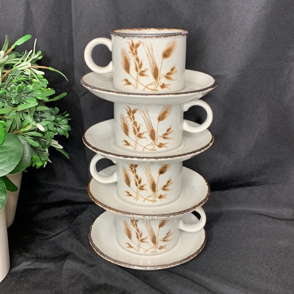 Set of 4 vintage Stonehenge MIDWINTER Wild oats stoneware cup & saucer - Picture 3 of 13